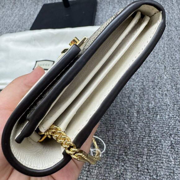 GUCCI Padlock Wallet On Chain Brown&White Canvas Tote 550-071525 - Picture 6 of 13